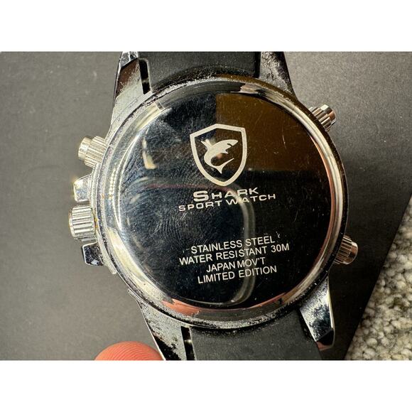 Shark Dual Time Digital Quartz Date Alarm Sports Wrist Watch WR 30M White Dial - Picture 8 of 8